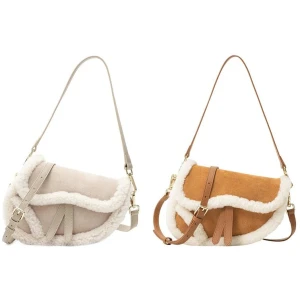 AUSTRALIAN SHEPHERD® Women Fluffy Wool Adjustable Strap Over Shoulder Saddle Bag - Chestnut / One Size