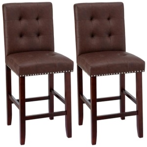 Artiss 2x Bar Stools Kitchen Dining Chairs Counter PU Leather Wooden Ada Brown