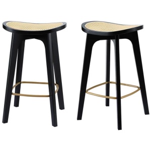 Artiss 2x Bar Stools Rattan Counter Kitchen Dinning Chair Bamboo Saddle Black