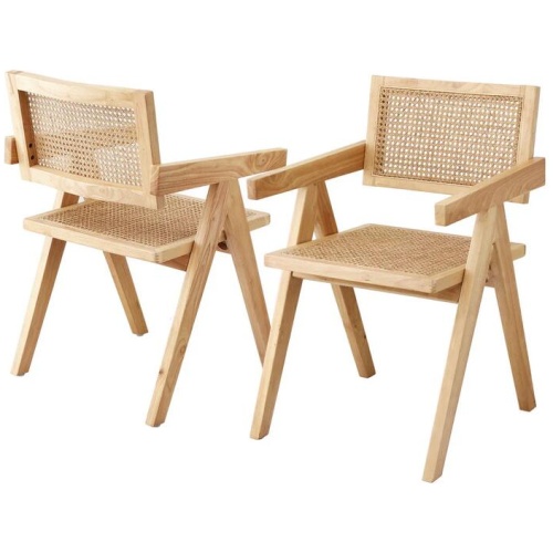 Artiss 2x Dining Chairs Wooden Rattan Seat Rubber Wood Frame