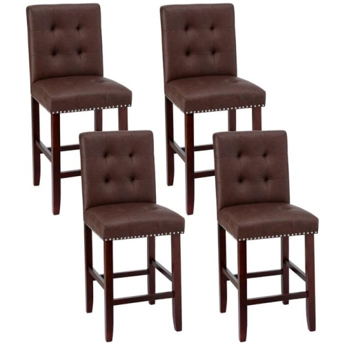 Artiss 4x Bar Stools Kitchen Dining Chairs Counter PU Leather Wooden Ada Brown