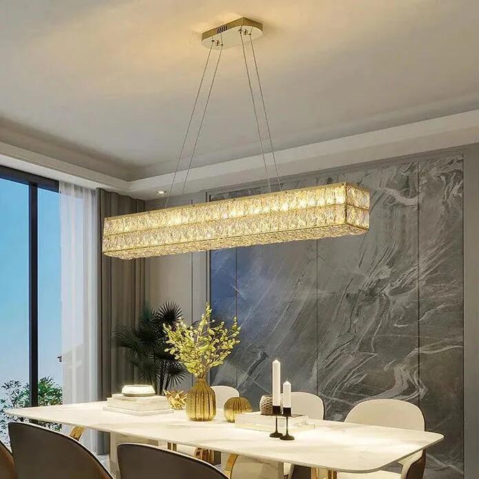 BAMDECOR C3332/L Linear Luxury Crystal Chandelier Modern LED Crystal Chandelier LED Ring Pendant Light Stainless Steel Ceiling Lamp Hanging Lights,for