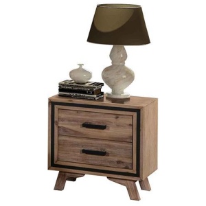 Bedside Table 2 drawer Night Stand with Solid Acacia Storage in Sliver Brush Colour