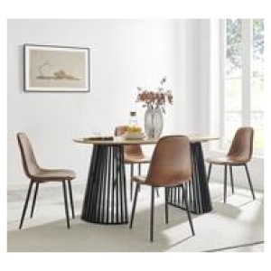 Chae 6 Seater Black & Oak Rectangle Dining Table Black