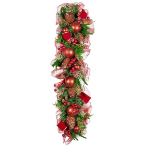 Christabelle 100cm Christmas Garland Lush Green Holiday Garland w/ Red Berries, Baubles & Pine Cones Pre-Decorated Festive Shelf or Banister Decoratio