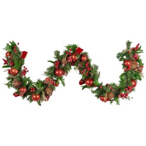 Christabelle 185cm Christmas Garland Lush Green Holiday Garland with Red Berries, Baubles & Pine Cones Pre-Decorated Festive Shelf or Banister Decorat