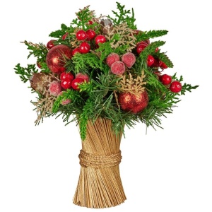 Christabelle 33cm Christmas Bouquet Pre-Decorated Holiday Floral Arrangement with Berries, Baubles & Pine Cones Festive Tabletop Centrepiece Decoratio