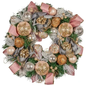Christabelle 56cm Christmas Wreath Lush Green Holiday Door Wreath w/Jewelled Baubles, Foliage, Flowers, Pine Cones, Ribb