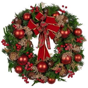 Christabelle 56cm Christmas Wreath Lush Green Holiday Door Wreath with Red Berries, Baubles & Pine Cones Pre-Decorated Festive Wall or Front Door Deco