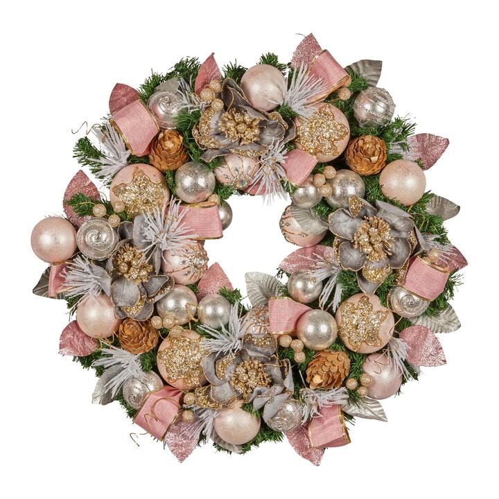 Christabelle 71cm Christmas Wreath Lush Green Holiday Door Wreath w/Jewelled Baubles, Foliage, Flowers, Ribbon & Berries