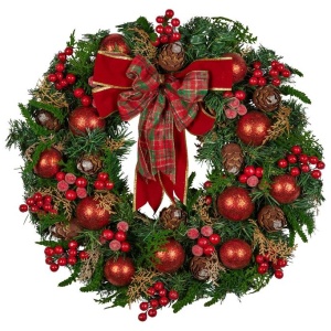 Christabelle 71cm Christmas Wreath Lush Green Holiday Door Wreath with Red Berries, Baubles & Pine Cones Pre-Decorated Festive Wall or Front Door Deco