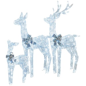 Christabelle Christmas Reindeer Display Set 3 Indoor & Outdoor Decorations Acrylic Beads Cool White LED Lights Silver