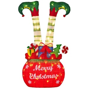 Christabelle Elf in Gift Sack Christmas Display Warm White LED Lights 86cm for Decoration w/Wire Frame Construction