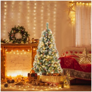 Costway1.5m/1.95m/2.25m/2.7m Artificial Xmas Tree with 450/909/1368/1740 PVC Branch Tips for Decoration-1.5M