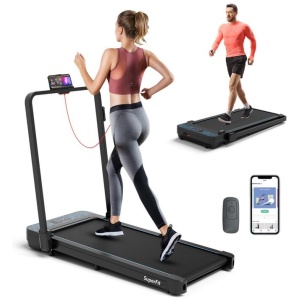 Costway2 in 1 Folding Treadmill with Remote and APP Control and LED Display-Black