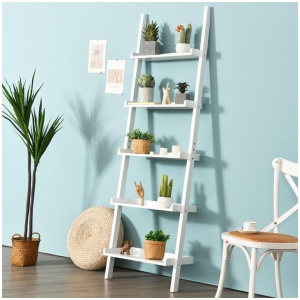 Costway5-Tier Display Rack Wall-leaning Bookshelf Sloping Plant Flower Stand-White
