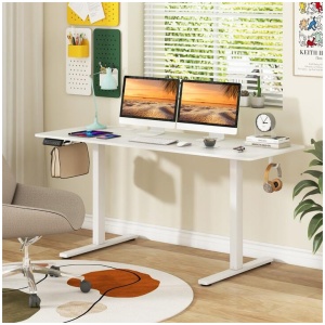 CostwayElectric Standing Desk with 3 Memory Heights and Cable Holes-White