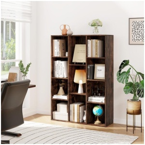 CostwayModern 11-Cube Bookcase Display Cabinet with Anti-tipping Kits-Rustic Brown