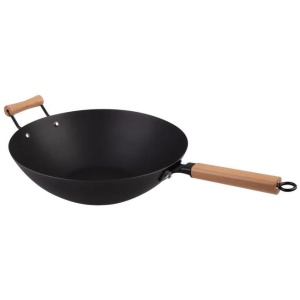 Dline Black Carbon Steel Pre-Seasoned Wok 35.5cm