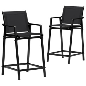 Gardeon 2PC Outdoor Bar Stools Steel Dining Chairs Patio Furniture Garden Black