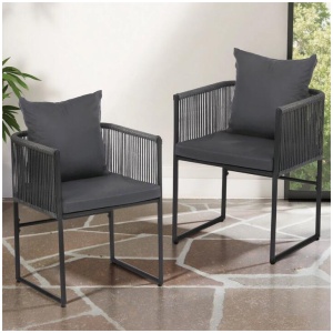 Gardeon 2PC Outdoor Dining Chairs Woven Rope Chair Patio Furniture Garden Steel