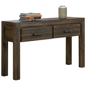 Hall Table 2 Storage Drawers Solid Acacia Wooden Frame Hallway in Chocolate Color