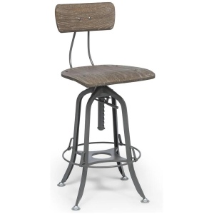 Industrial Swivel Height Adjustable Grey Oak Wood Bar Stool Chair with Back