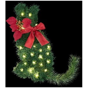 Jingle Jollys Cat Christmas Wreath Pre-lit 20 LED Xmas Decor Bow Flower 35x30cm