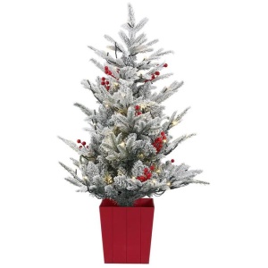 Jingle Jollys Christmas Tree 1M LED Potted Xmas Party Decor Red Barries Flocked