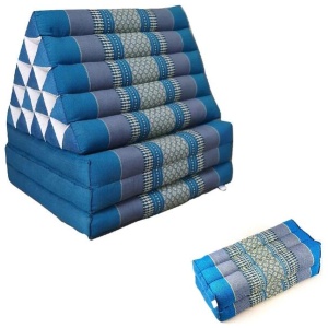 Jumbo Thai Triangle Pillow THREE FOLDS Blue + Arm/Leg Rest Block