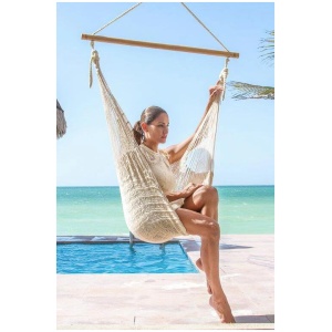 Mayan Legacy Extra Large Outdoor Cotton Mexican Hammock Chair in Cream Colour