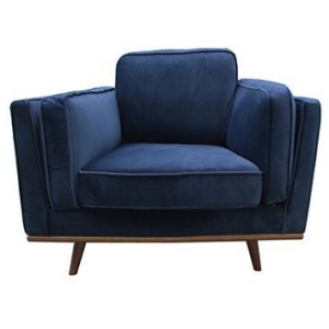 Single Seater Armchair Sofa Modern Lounge Accent Chair in Soft Blue Velvet with Wooden Frame