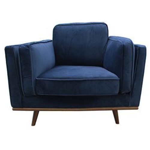 Single Seater Armchair Sofa Modern Lounge Accent Chair in Soft Blue Velvet with Wooden Frame