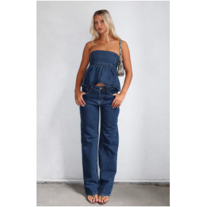 Zara Mid Rise Straight Leg Jeans Dark Blue