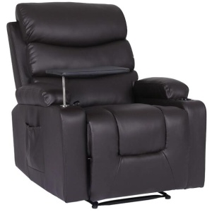 8-Point Electric Massage Recliner Chair - PU Leather Electric Lounge Sofa Armchair HARLOW BROWN