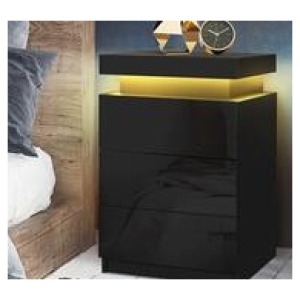 Alliona 3 Drawer Led Bedside Table Black