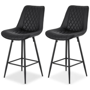Artiss 2x Bar Stools Kitchen Dining Chair Counter Stool Diamond PU Leather Black