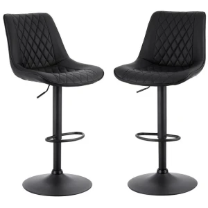 Artiss 2x Bar Stools Kitchen Swivel Gas Lift Counter Chair Diamond Leather Black