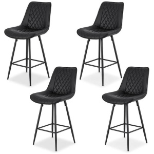 Artiss 4x Bar Stools Kitchen Dining Chair Counter Stool Diamond PU Leather Black