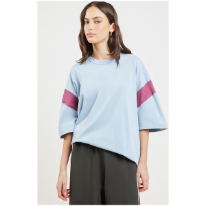 Bassike Oversized Rib Detail T-Shirt Pale Blue/Burgundy