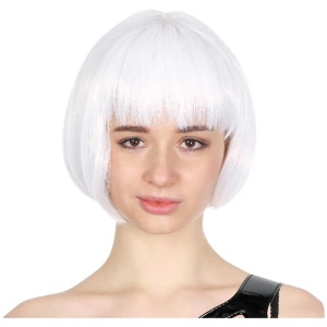 Bob Wig Costume Short Straight Fringe Cosplay Party Full Hair Womens Fancy Dress - White