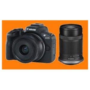Canon EOS R50 Mirrorless Camera with 18-45mm and 55-210mm Lenses (Black) With Adapter - Brand New