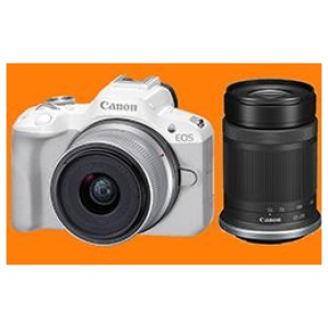 Canon EOS R50 Mirrorless Camera with 18-45mm and 55-210mm Lenses (White) - Brand New
