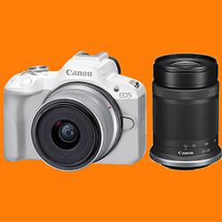 Canon EOS R50 Mirrorless Camera with 18-45mm and 55-210mm Lenses (White) - Brand New