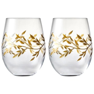 Cellar Premium Luxe Leaf Set of 2 Stemless Glasses 550ml