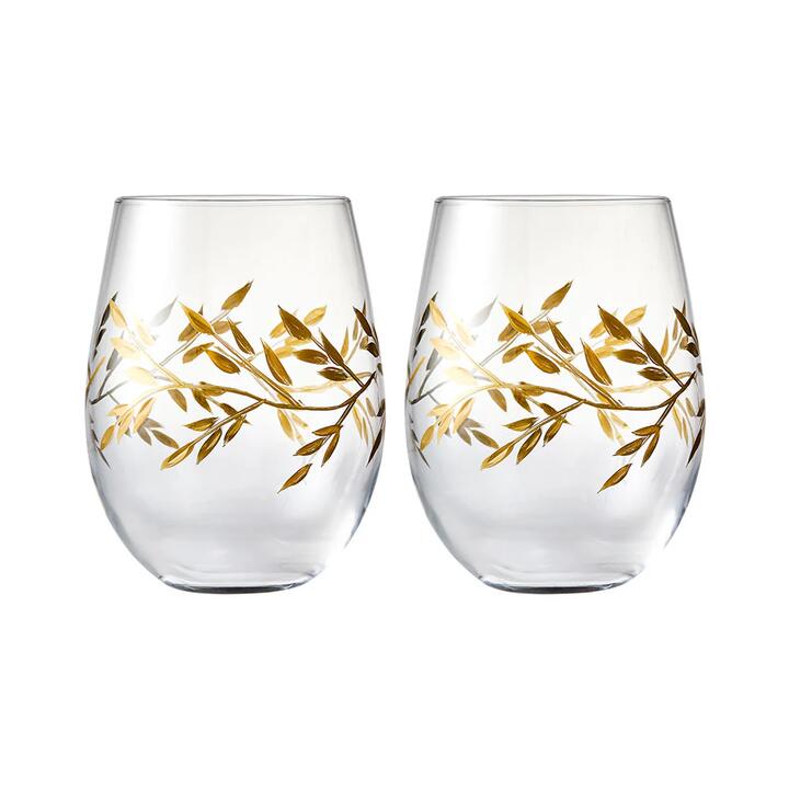 Cellar Premium Luxe Leaf Set of 2 Stemless Glasses 550ml
