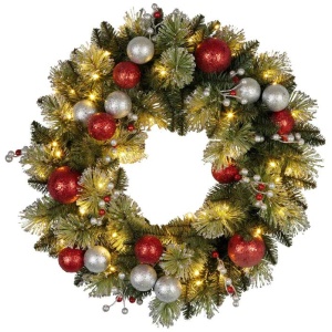 Christabelle 61cm Pre-lit Christmas Wreath Jingle Bells Battery-operated Baubles