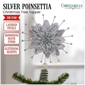 Christabelle Christmas Tree Topper Poinsettia Decoration Ornament Silver Petals