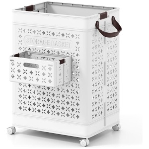 Costway75 L Collapsible Laundry Basket with Underwear Basket and Handles-White