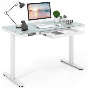 CostwayElectric Height Adjustable Standing Desk with Drawer and Outlets-White